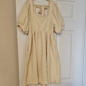 Listicle Cream Mini Dress with Puff Sleeves